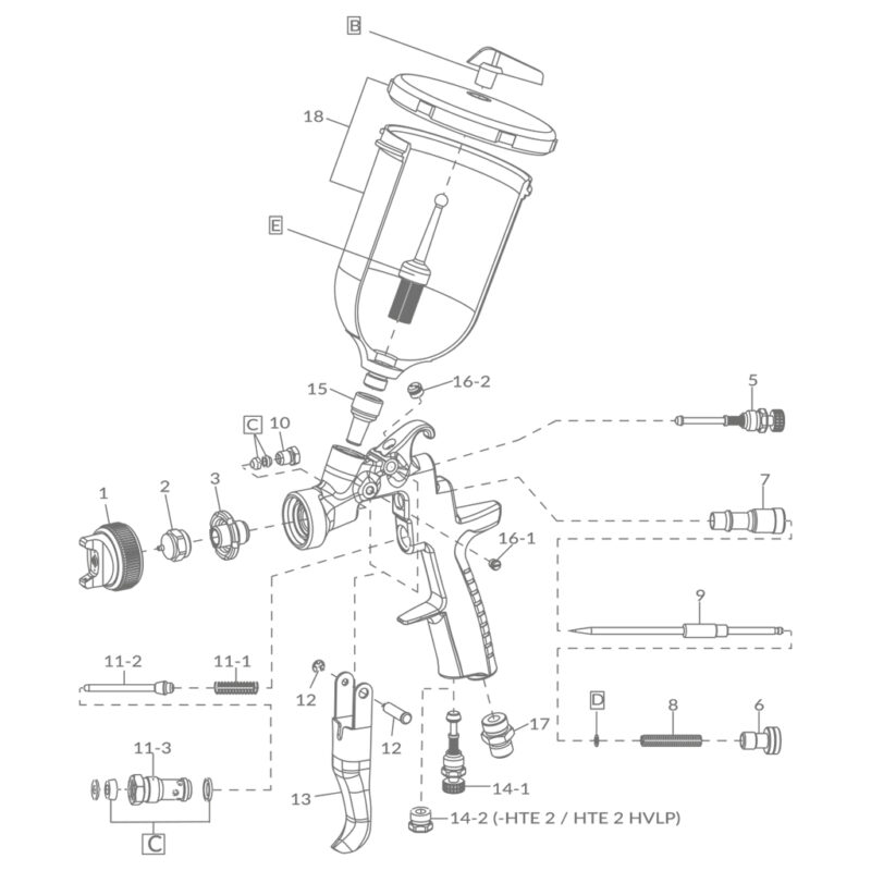 Anest Iwata AZ3 HTE-2 / HTE-2 HVLP Spray Gun Parts